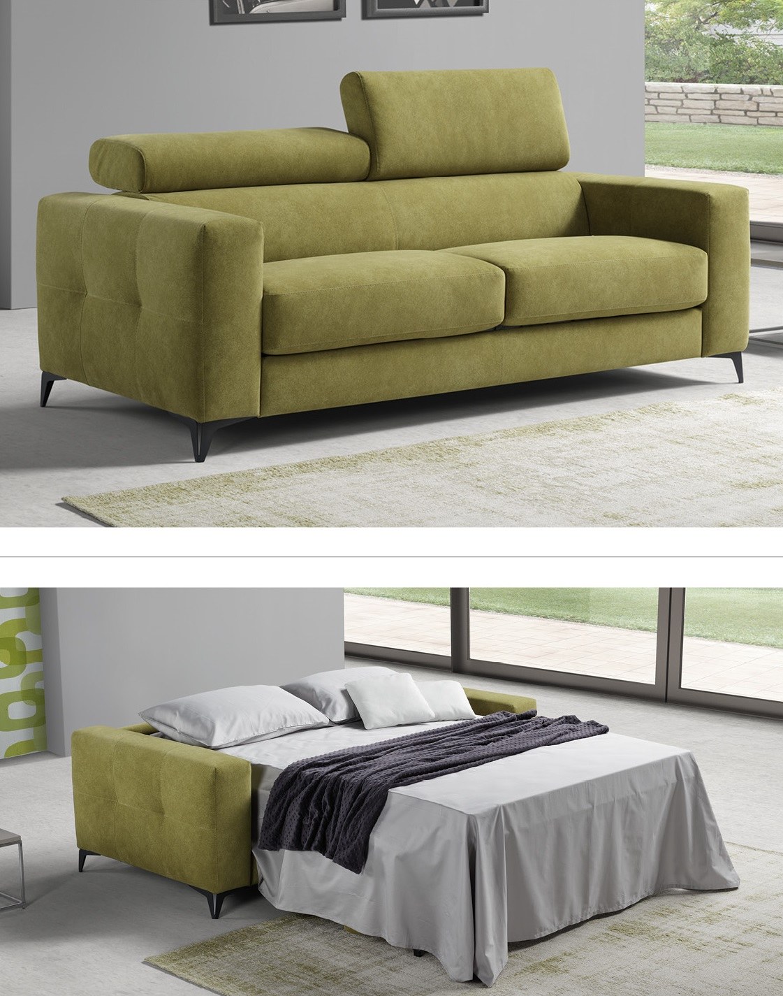 Schlafsofa Noel – als Sofa und ausgeklappt als Bett