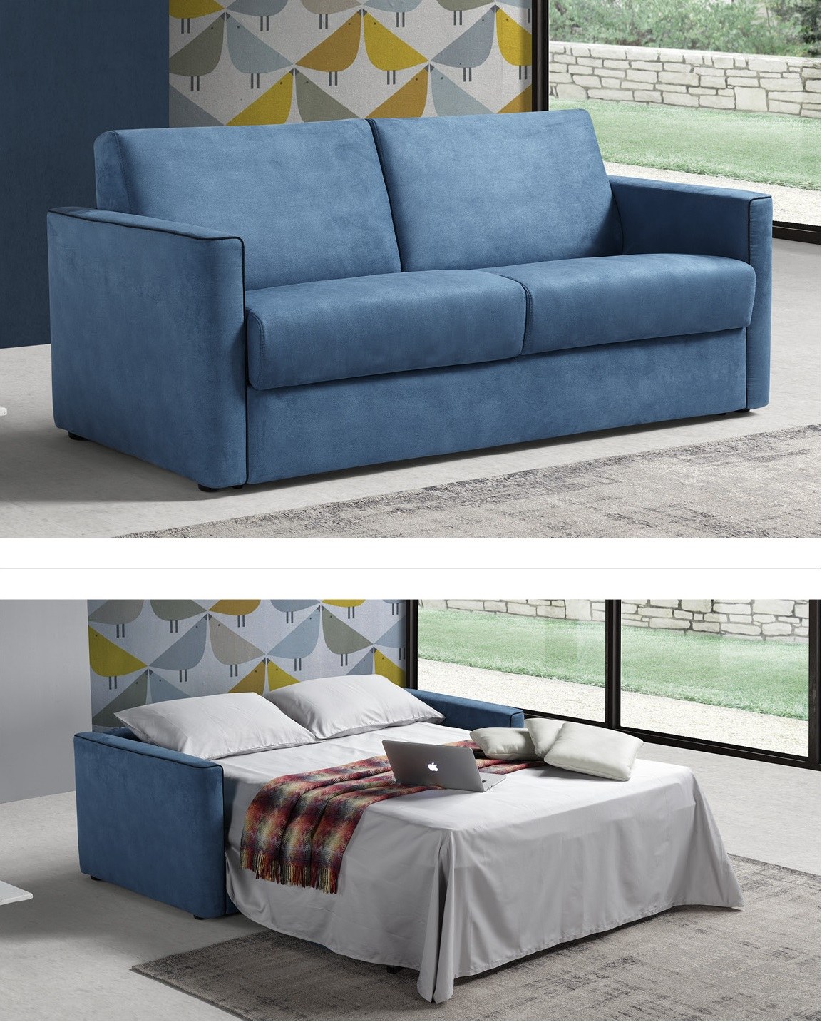 Schlafsofa Sole – als Sofa und ausgeklappt als Bett